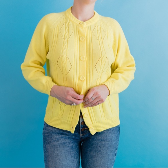 Vintage Sunshine Yellow Button Up Cardigan L - Picture 3 of 10